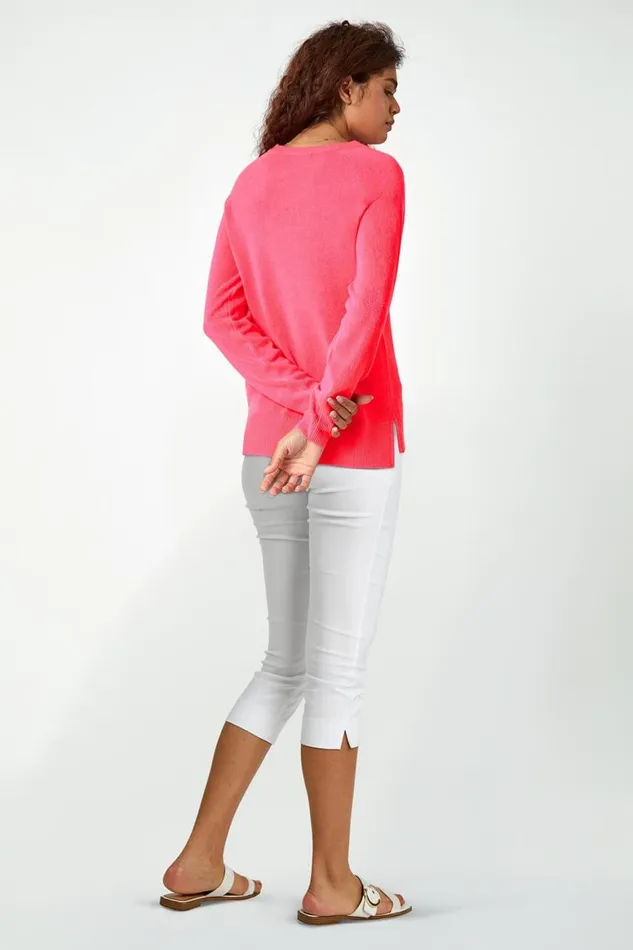 Women Fuchsia Plain Soft Crew Neck Jumper Roman Knitwear
