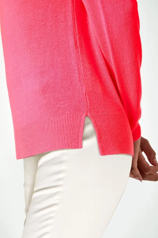 Women Fuchsia Plain Soft Crew Neck Jumper Roman Knitwear