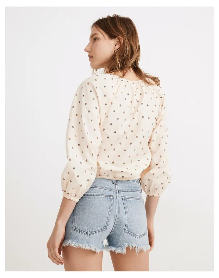 Women Gathered Puff Sleeve Crop Top Sunrise Floral Bone Madewell Tops and Shirts Women Gathered Puff Sleeve Crop Top Sunrise Floral Bone Madewell Tops and Shirts