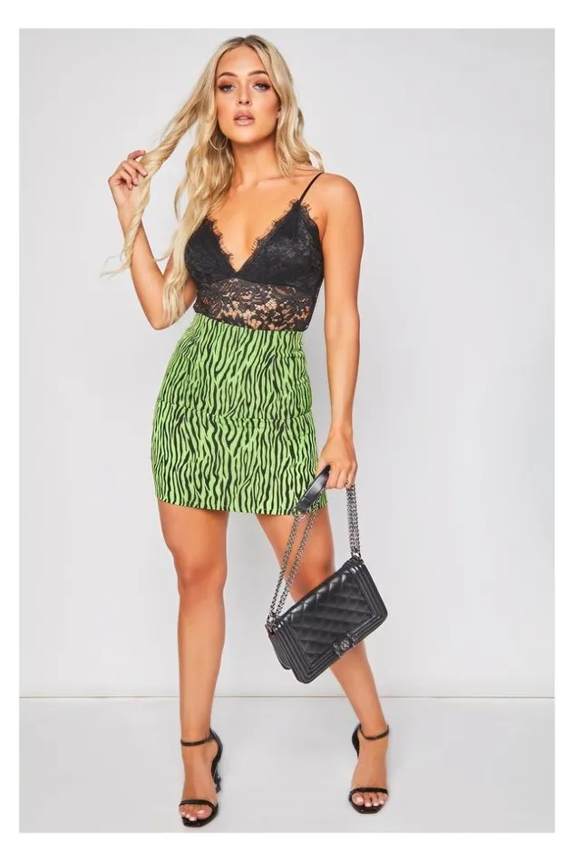 Women Geen Tiger Printed Skirt Brentiny Paris Skirts