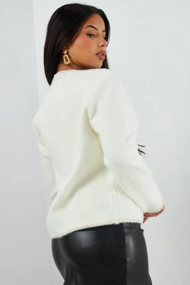 Women Gilet Blanc Perles White Brentiny Paris Cardigans