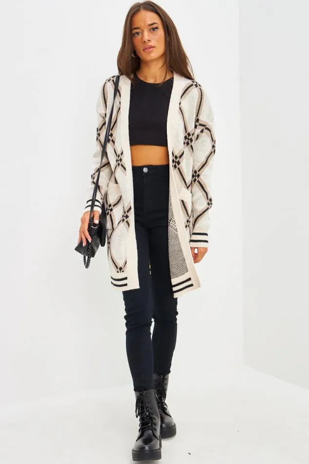 Women Gilet MiLong En Mailles Motif Losange Beige Beige Brentiny Paris Cardigans Women Gilet MiLong En Mailles Motif Losange Beige Beige Brentiny Paris Cardigans