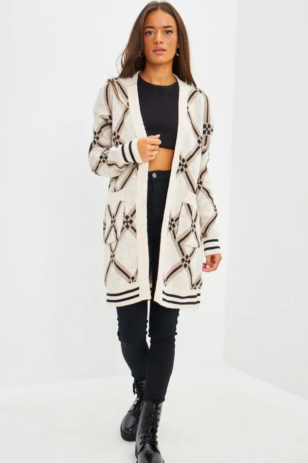 Women Gilet MiLong En Mailles Motif Losange Beige Beige Brentiny Paris Cardigans Women Gilet MiLong En Mailles Motif Losange Beige Beige Brentiny Paris Cardigans