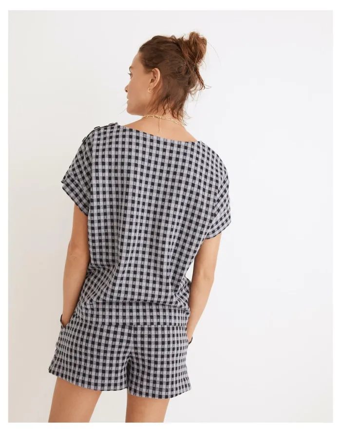 Women Gingham Knit Seersucker Button Shoulder Top Faded Lavender Madewell Tops and Shirts Women Gingham Knit Seersucker Button Shoulder Top Faded Lavender Madewell Tops and Shirts