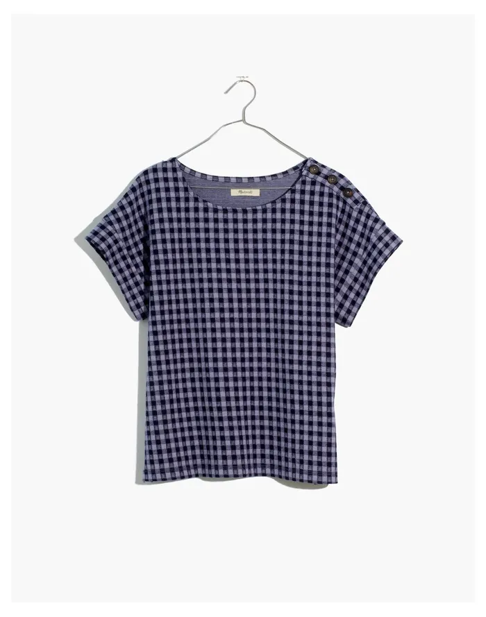 Women Gingham Knit Seersucker Button Shoulder Top Faded Lavender Madewell Tops and Shirts Women Gingham Knit Seersucker Button Shoulder Top Faded Lavender Madewell Tops and Shirts