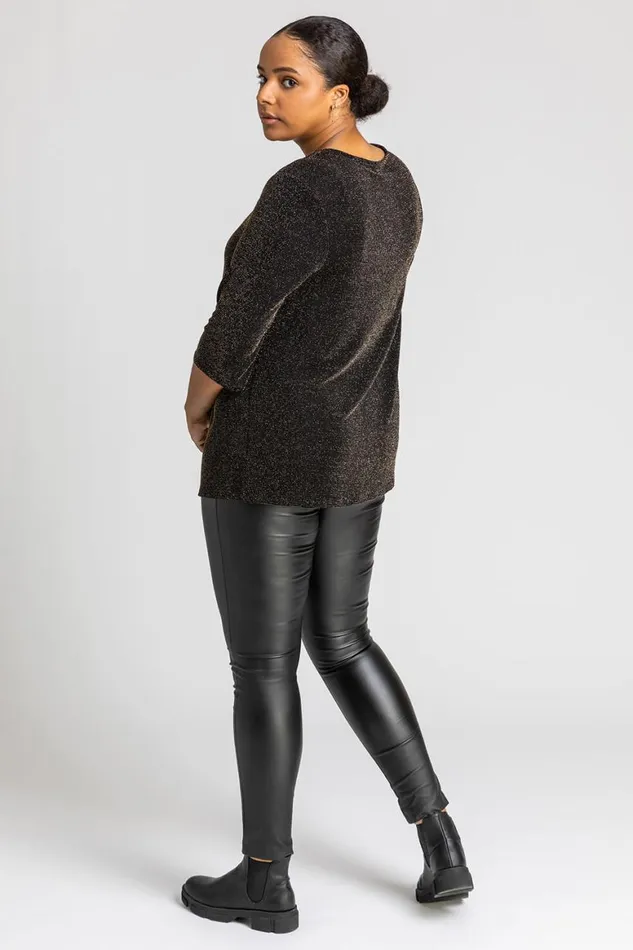 Women Gold Curve Sparkle VNeck Tunic Top Roman Tops