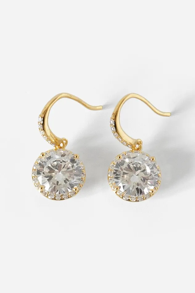 Women Gold Diamante Drop Earrings Roman Jewellery