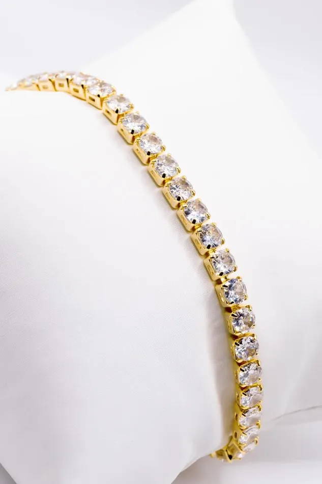 Women Gold Diamante Tennis Bracelet Roman Jewellery