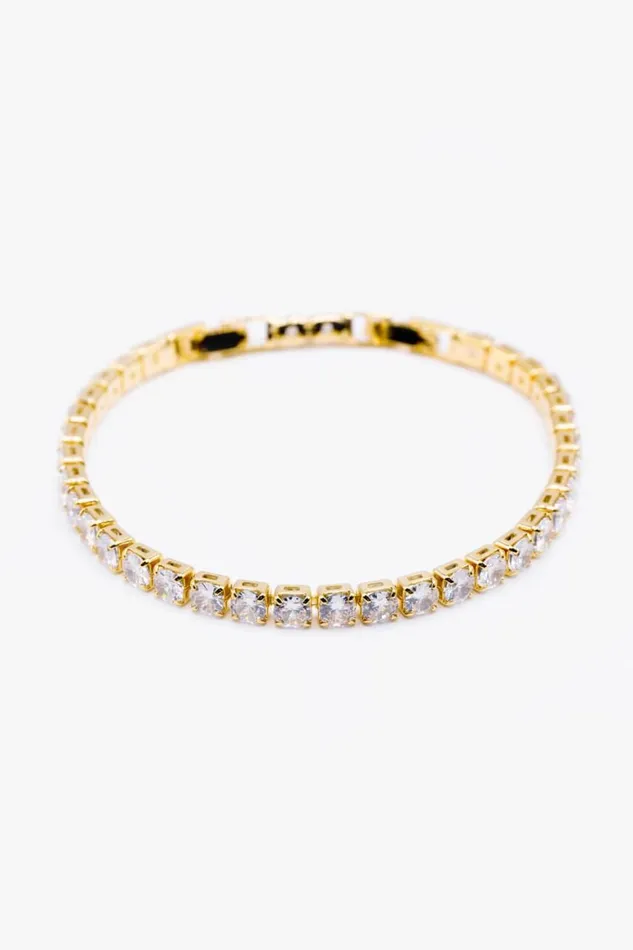 Women Gold Diamante Tennis Bracelet Roman Jewellery