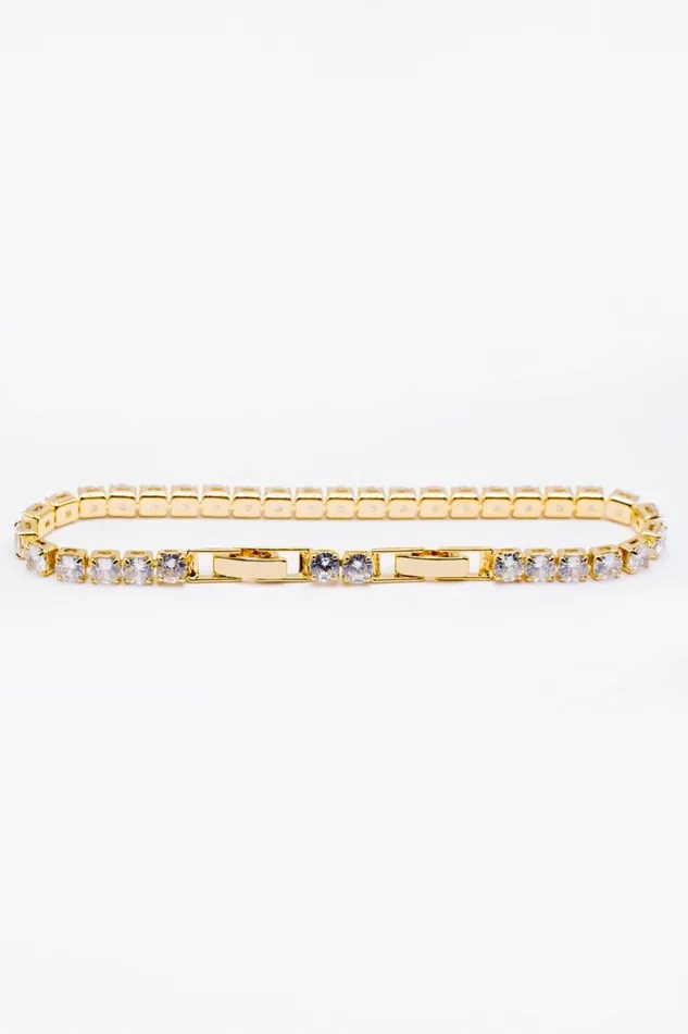 Women Gold Diamante Tennis Bracelet Roman Jewellery