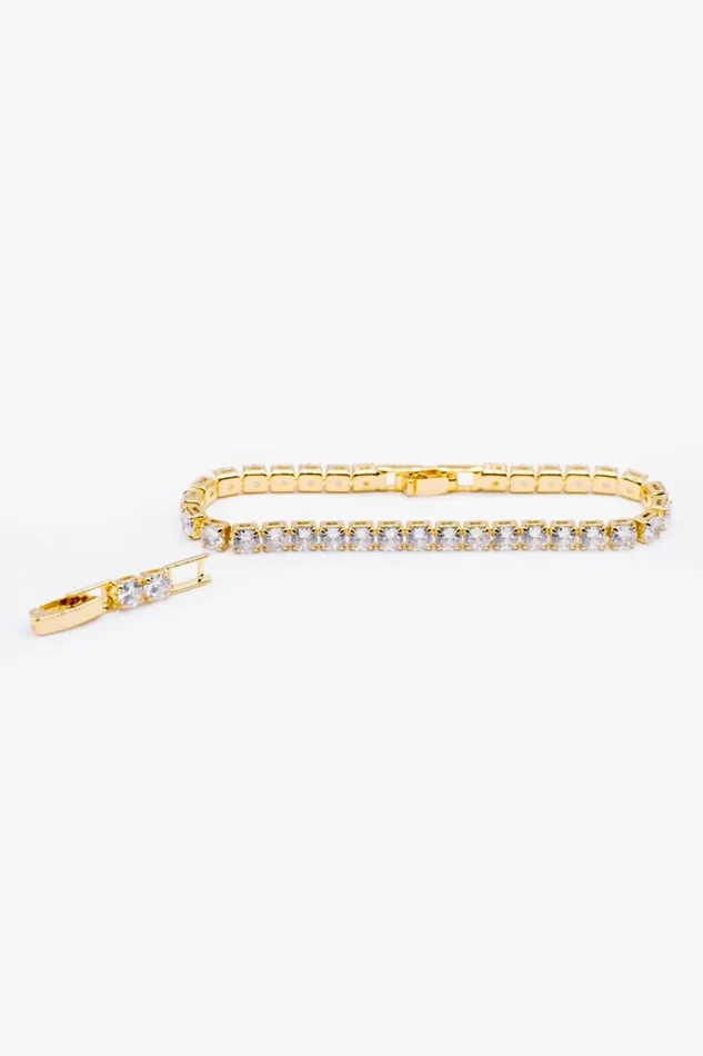 Women Gold Diamante Tennis Bracelet Roman Jewellery