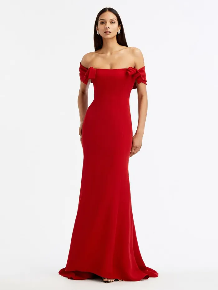 Women Gowns and Caftans Oscar De La Renta Cady Off Shoulder Peasante Gown Crimson