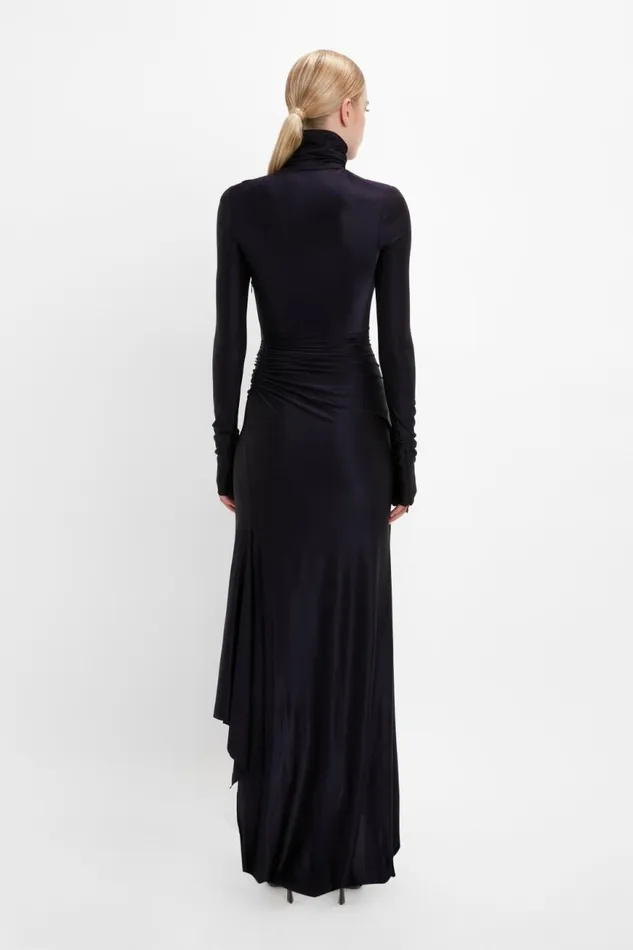 Women Gowns Victoria Beckham Long Sleeve High Neck Jersey Dress In Blackberry
