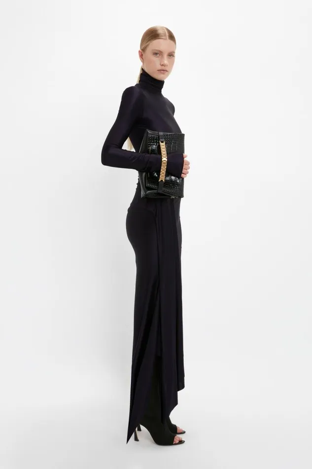 Women Gowns Victoria Beckham Long Sleeve High Neck Jersey Dress In Blackberry
