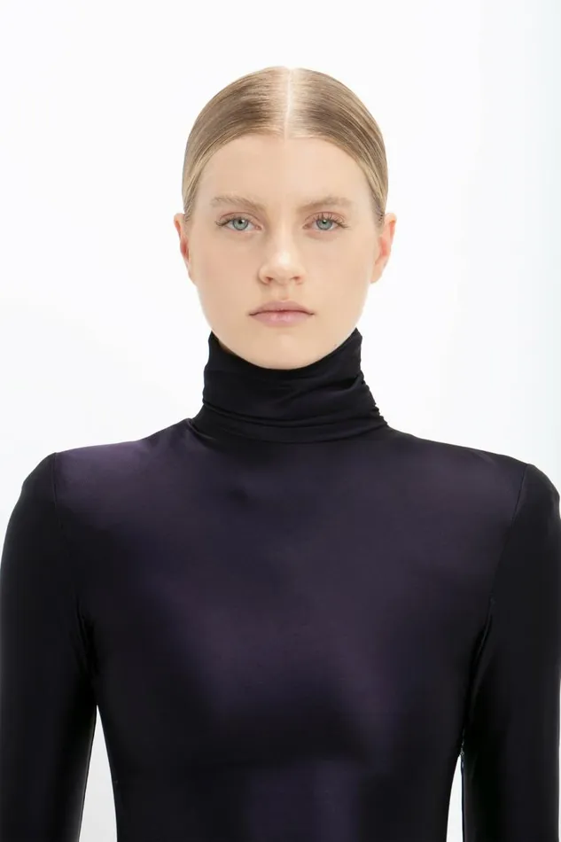 Women Gowns Victoria Beckham Long Sleeve High Neck Jersey Dress In Blackberry