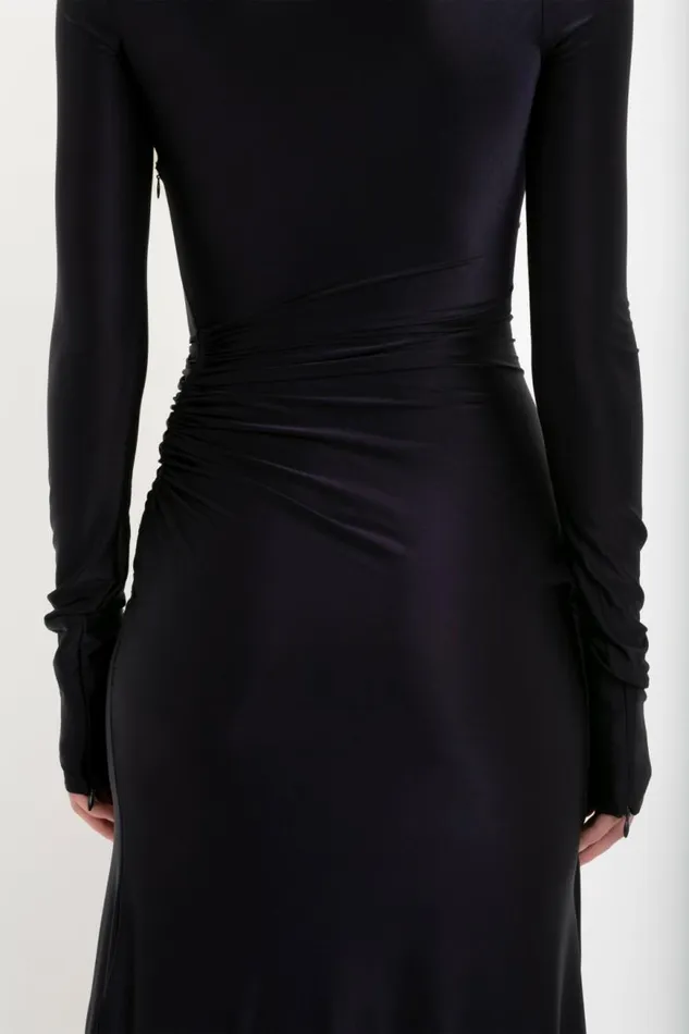 Women Gowns Victoria Beckham Long Sleeve High Neck Jersey Dress In Blackberry