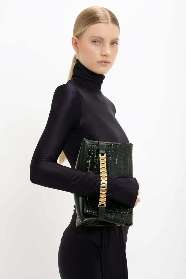 Women Gowns Victoria Beckham Long Sleeve High Neck Jersey Dress In Blackberry