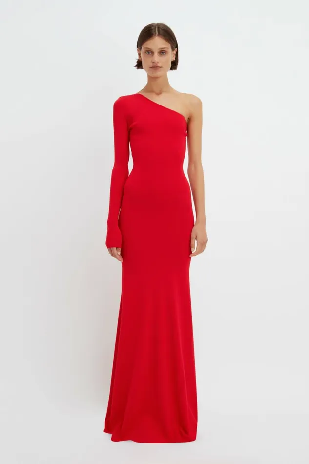 Women Gowns Victoria Beckham One Shoulder Knitted Gown In Red