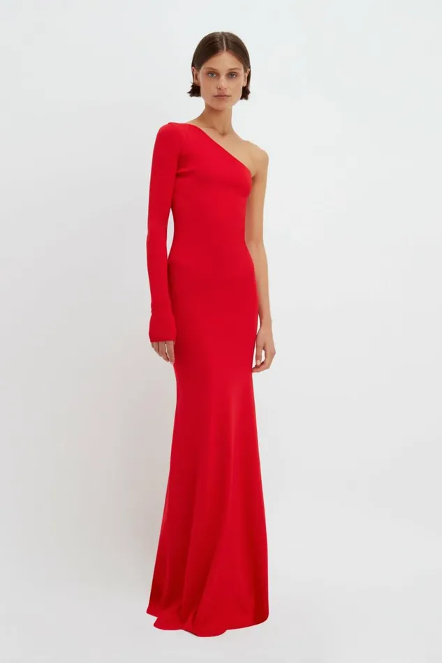 Women Gowns Victoria Beckham One Shoulder Knitted Gown In Red