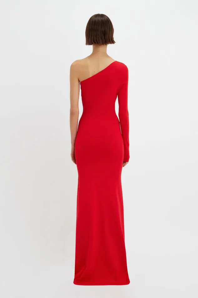 Women Gowns Victoria Beckham One Shoulder Knitted Gown In Red