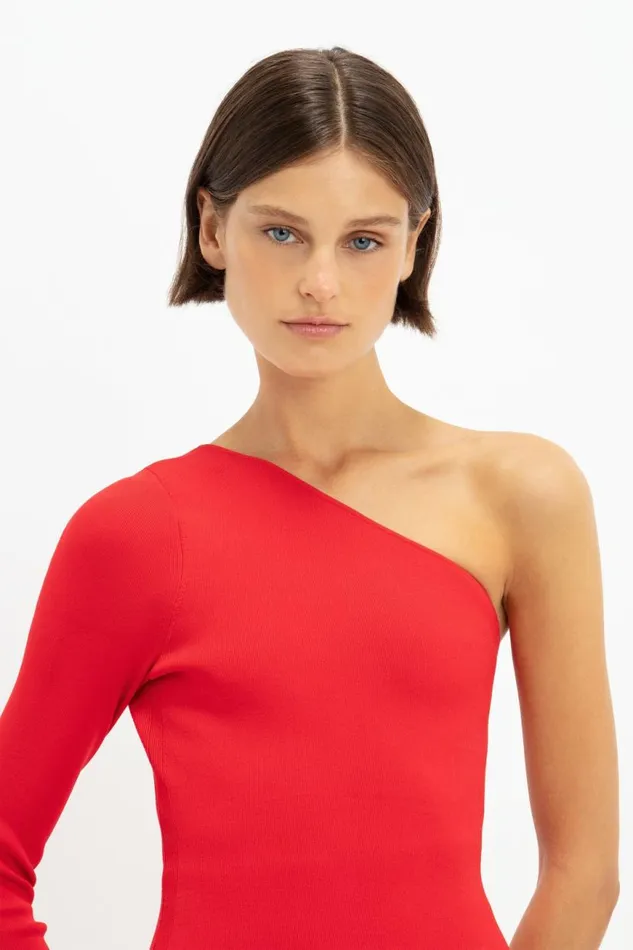 Women Gowns Victoria Beckham One Shoulder Knitted Gown In Red