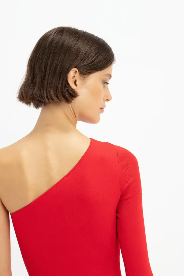 Women Gowns Victoria Beckham One Shoulder Knitted Gown In Red