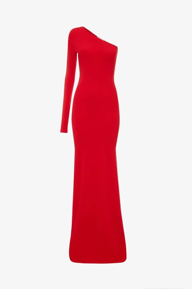 Women Gowns Victoria Beckham One Shoulder Knitted Gown In Red