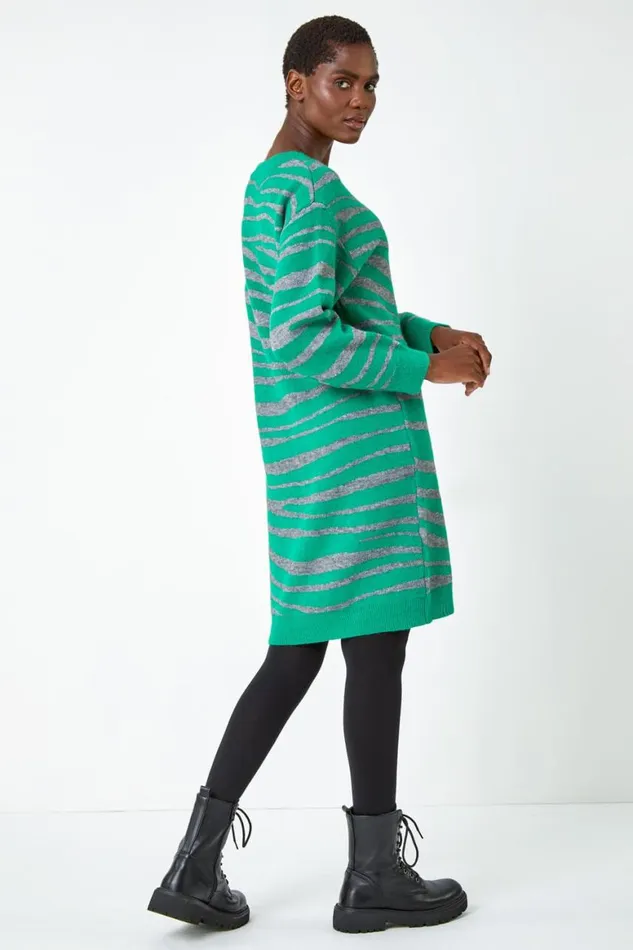 Women Green Animal Print Jumper Dress Roman Dresses