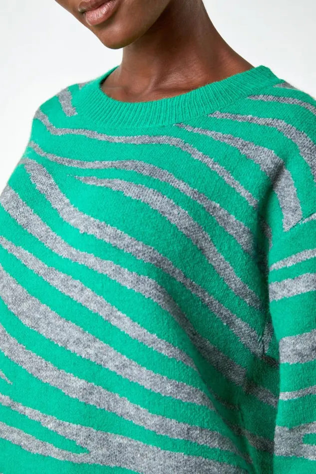 Women Green Animal Print Jumper Dress Roman Dresses