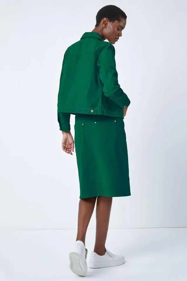 Women Green Classic Cotton Denim Jacket Roman Jackets