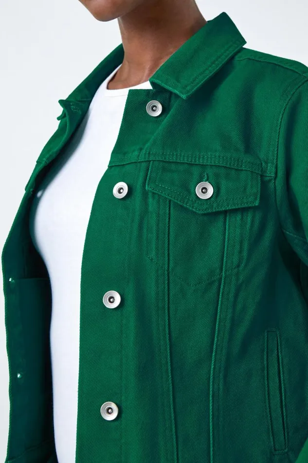 Women Green Classic Cotton Denim Jacket Roman Jackets