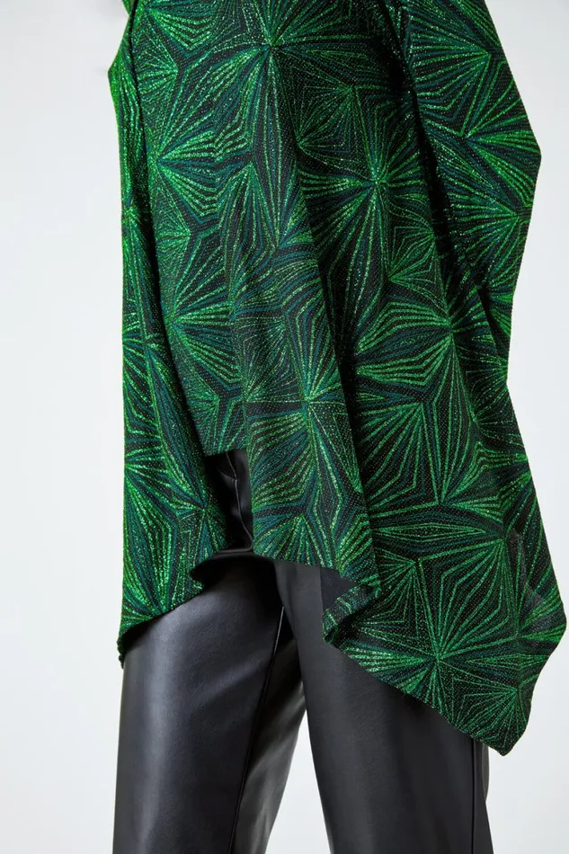 Women Green Geometric Sparkle Embellished Kimono Roman Tops