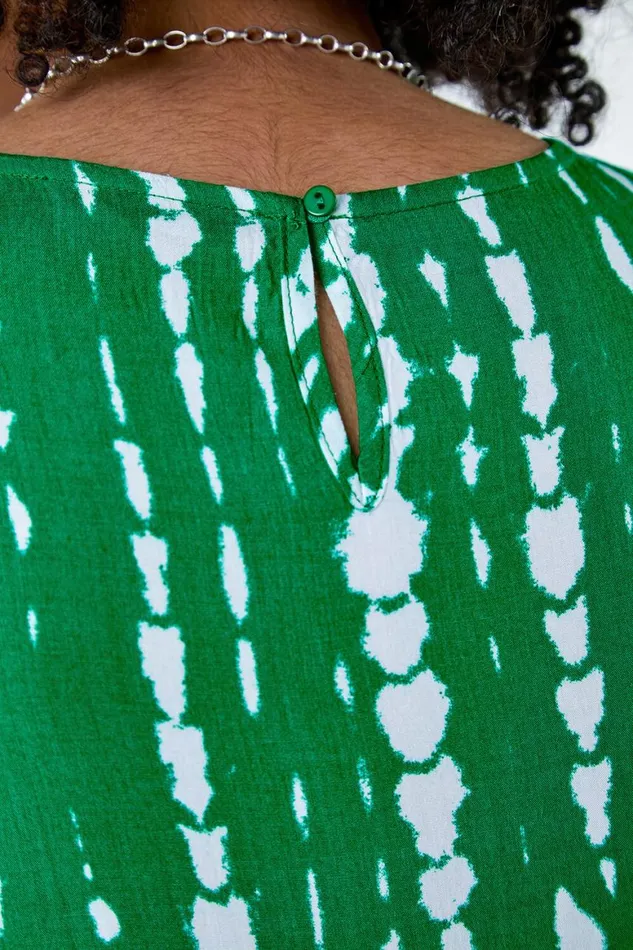 Women Green Tie Dye Print Sleeveless Smock Dress Roman Dresses