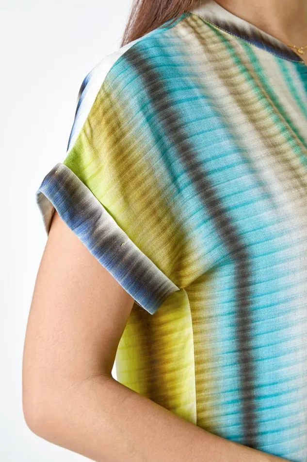 Women Green Tie Dye VNeck Pleat Detail Top Roman Tops