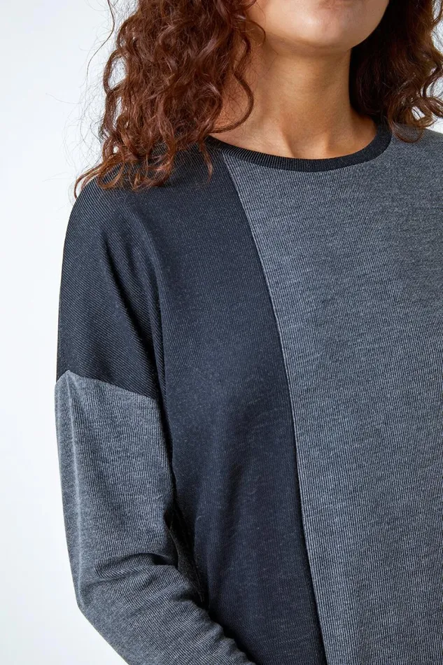 Women Grey Colour Block Stretch Jumper Dress Roman Dresses