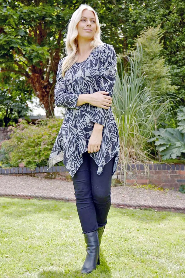 Women Grey Grey Print Longline Tunic Top Roman Tops
