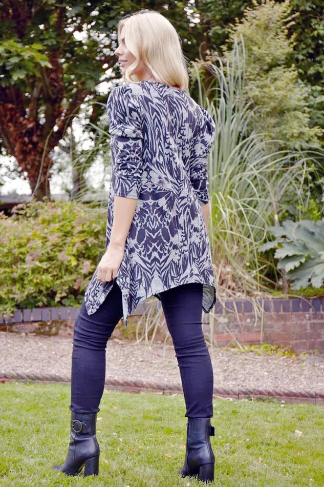 Women Grey Grey Print Longline Tunic Top Roman Tops