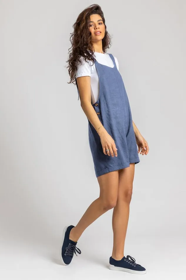 Women Grey Shoulder Tie Cotton Playsuit Roman Dresses
