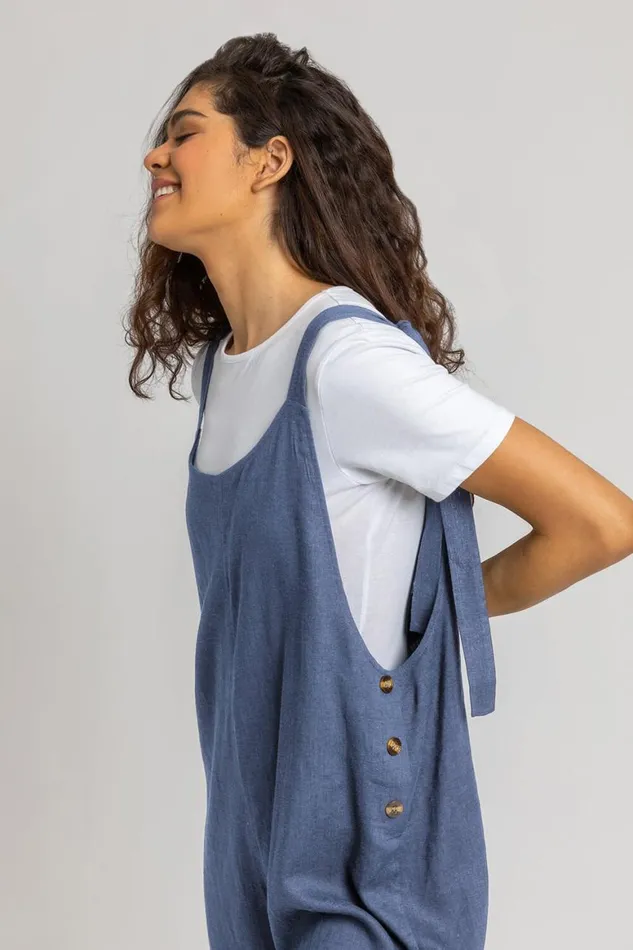 Women Grey Shoulder Tie Cotton Playsuit Roman Dresses