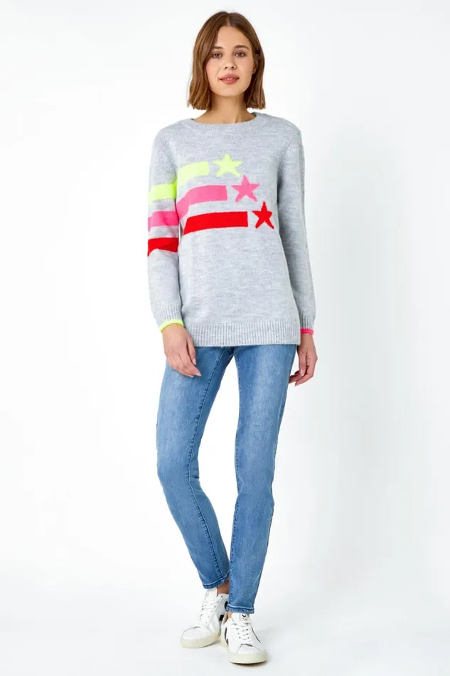 Women Grey Star Print Jumper Roman Knitwear
