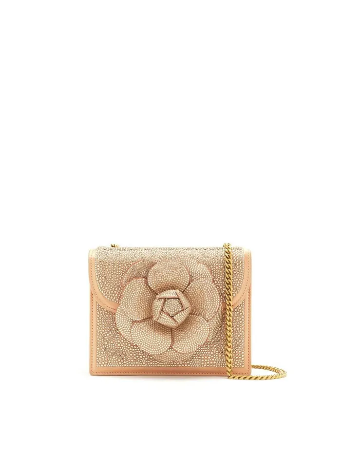 Women Handbags Oscar De La Renta Pav Crystal Mini TRO Bag Peach