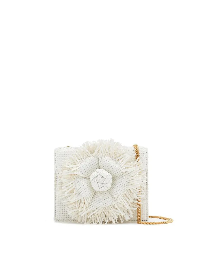 Women Handbags Oscar De La Renta Woven Raffia Mini TRO Bag White