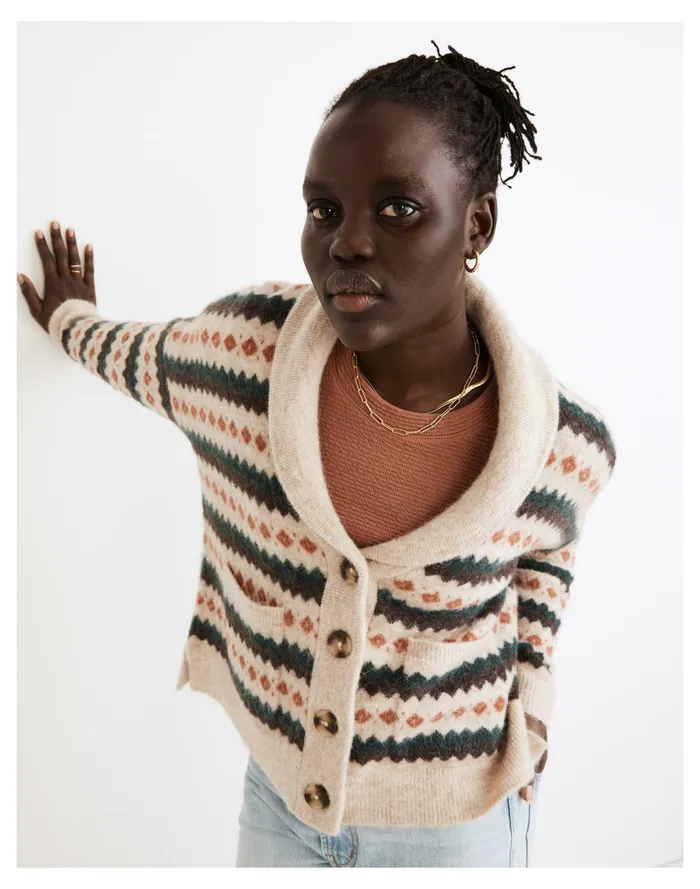 Women Harland Fair Isle Cardigan Sweater Heather Biscuit Madewell Sweaters