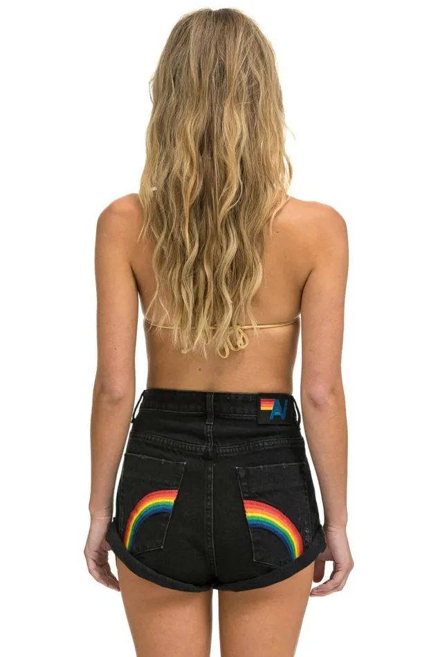 Women HI RISE ROCKER JEAN SHORTS 8211 VINTAGE BLACK Aviator Nation Shorts