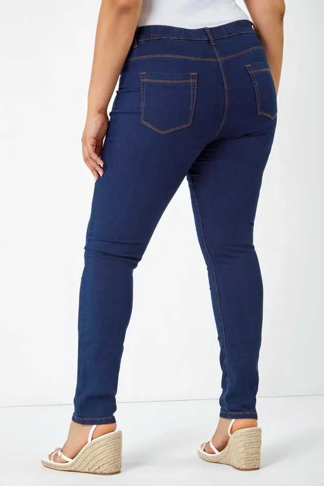 Women Indigo Curve Stretch Denim Elastic Waist Jegging Roman Trousers