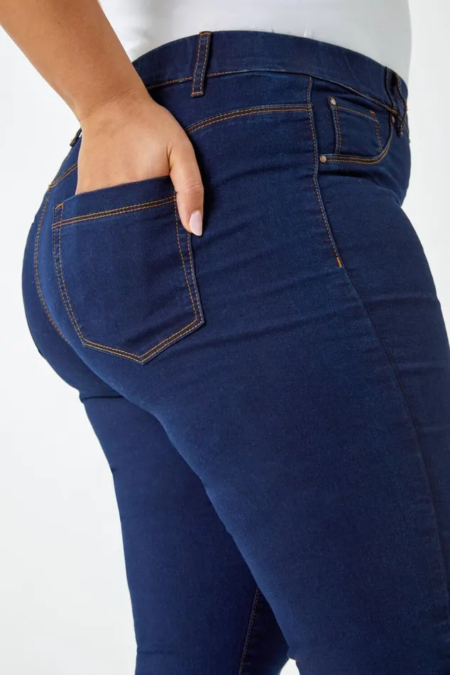 Women Indigo Curve Stretch Denim Elastic Waist Jegging Roman Trousers