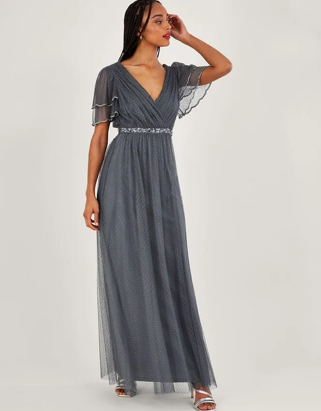 Women Isla Spot Mesh Maxi Dress Blue Monsoon Occasionwear