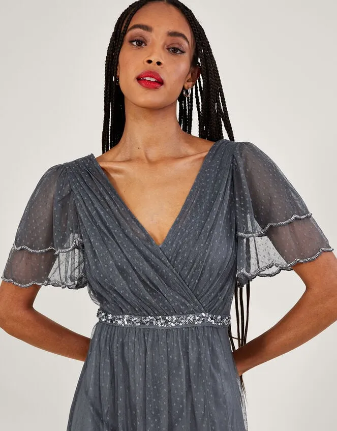 Women Isla Spot Mesh Maxi Dress Blue Monsoon Occasionwear