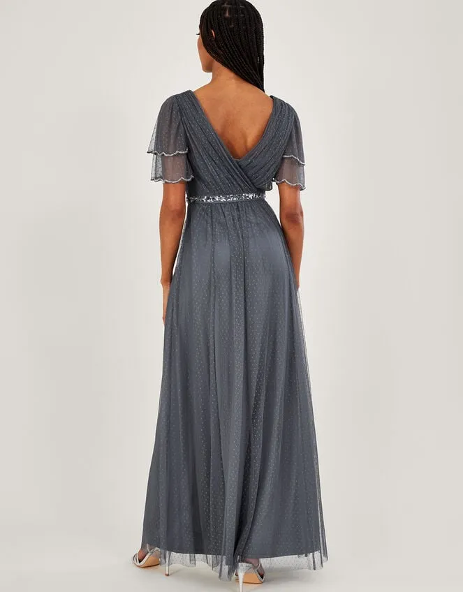 Women Isla Spot Mesh Maxi Dress Blue Monsoon Occasionwear