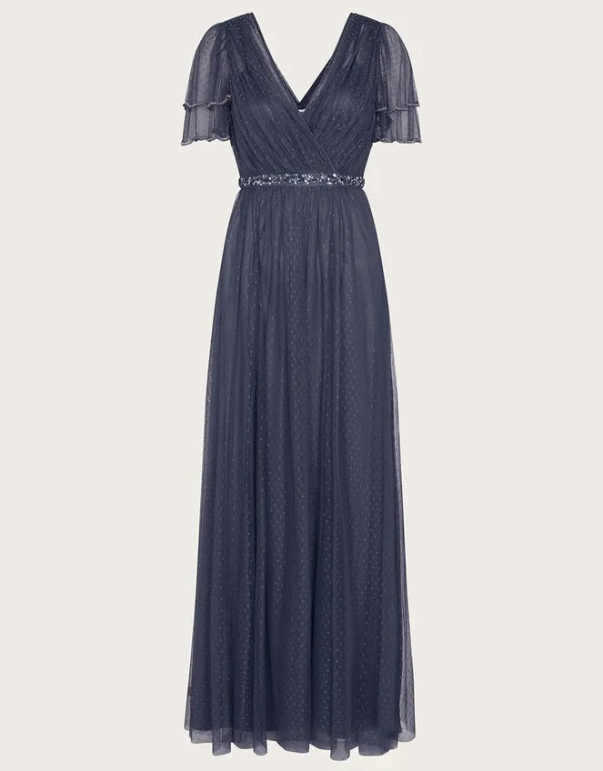 Women Isla Spot Mesh Maxi Dress Blue Monsoon Occasionwear